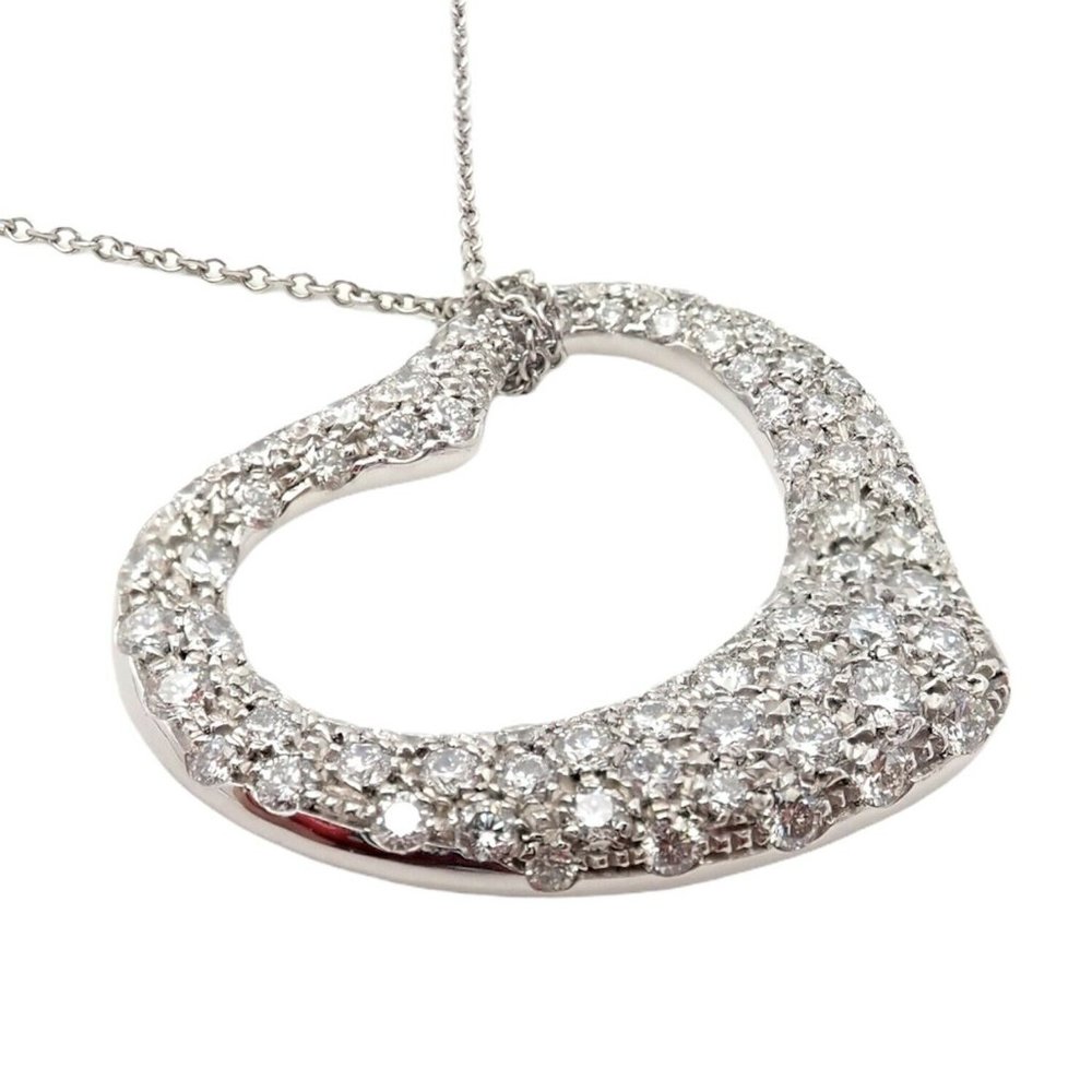 Authentic! Tiffany & Co Elsa Peretti Platinum Diamond Large Open Heart Necklace - Picture 8 of 9